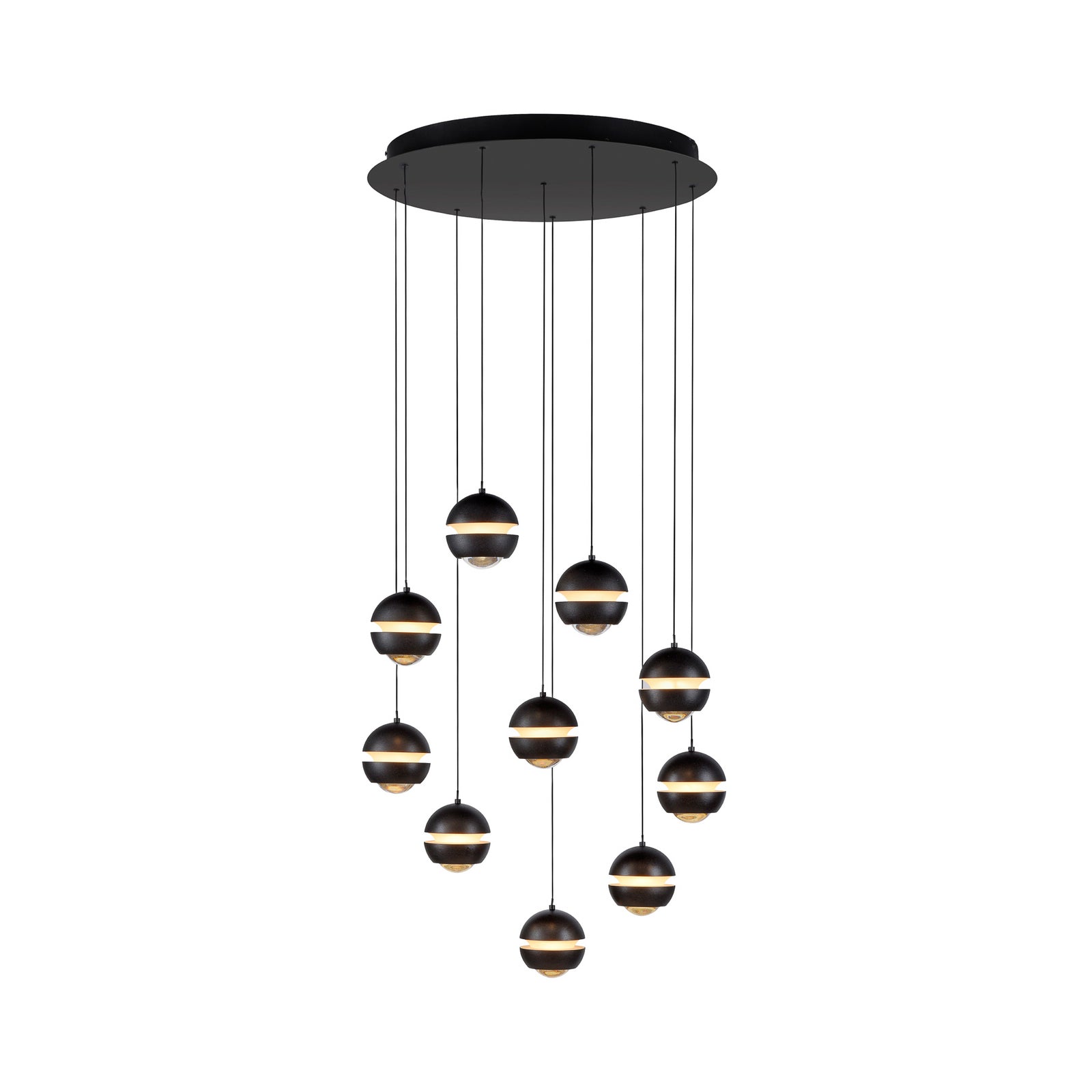 LED pendellampe Lini 10-lys spiral dimbar svart nærbilde av spiralform