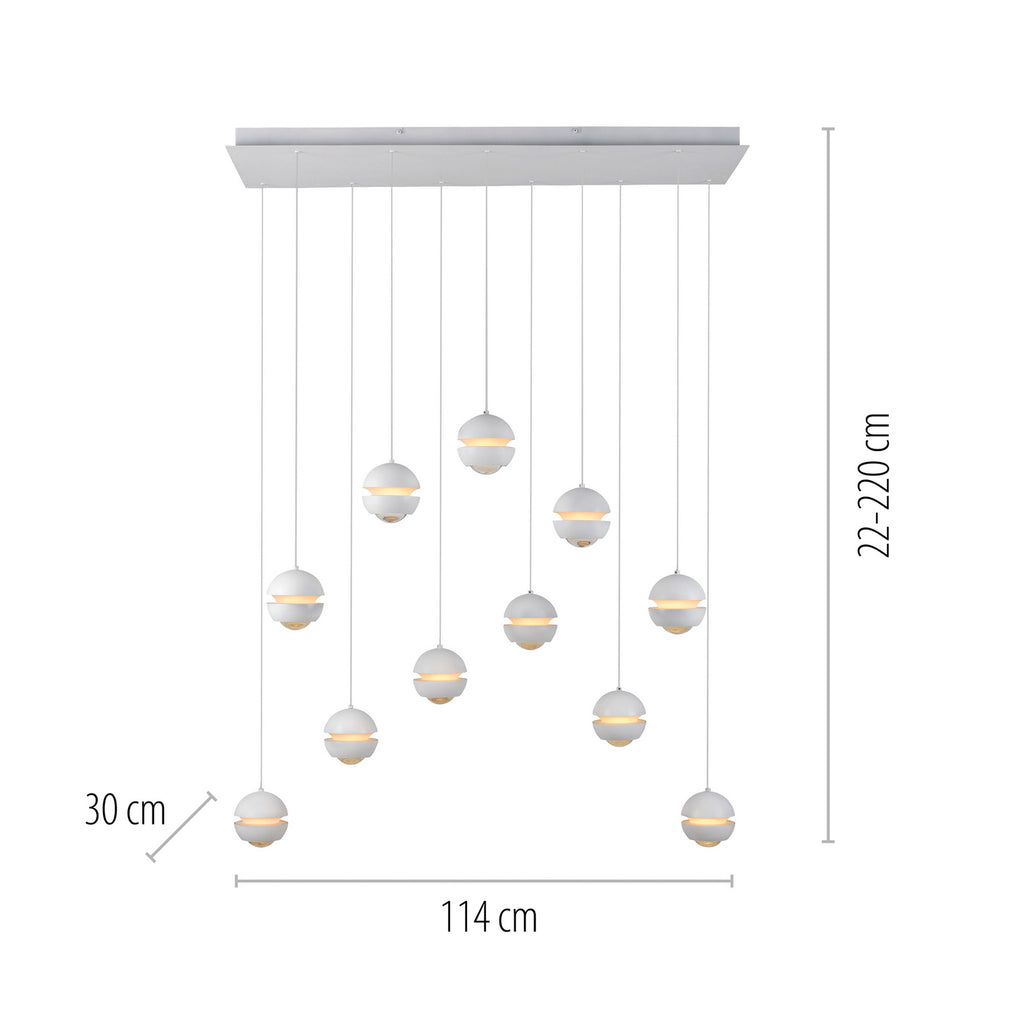 LED pendellampe Lini 11-lys dimbar hvit 114 cm detalj av lyspærer