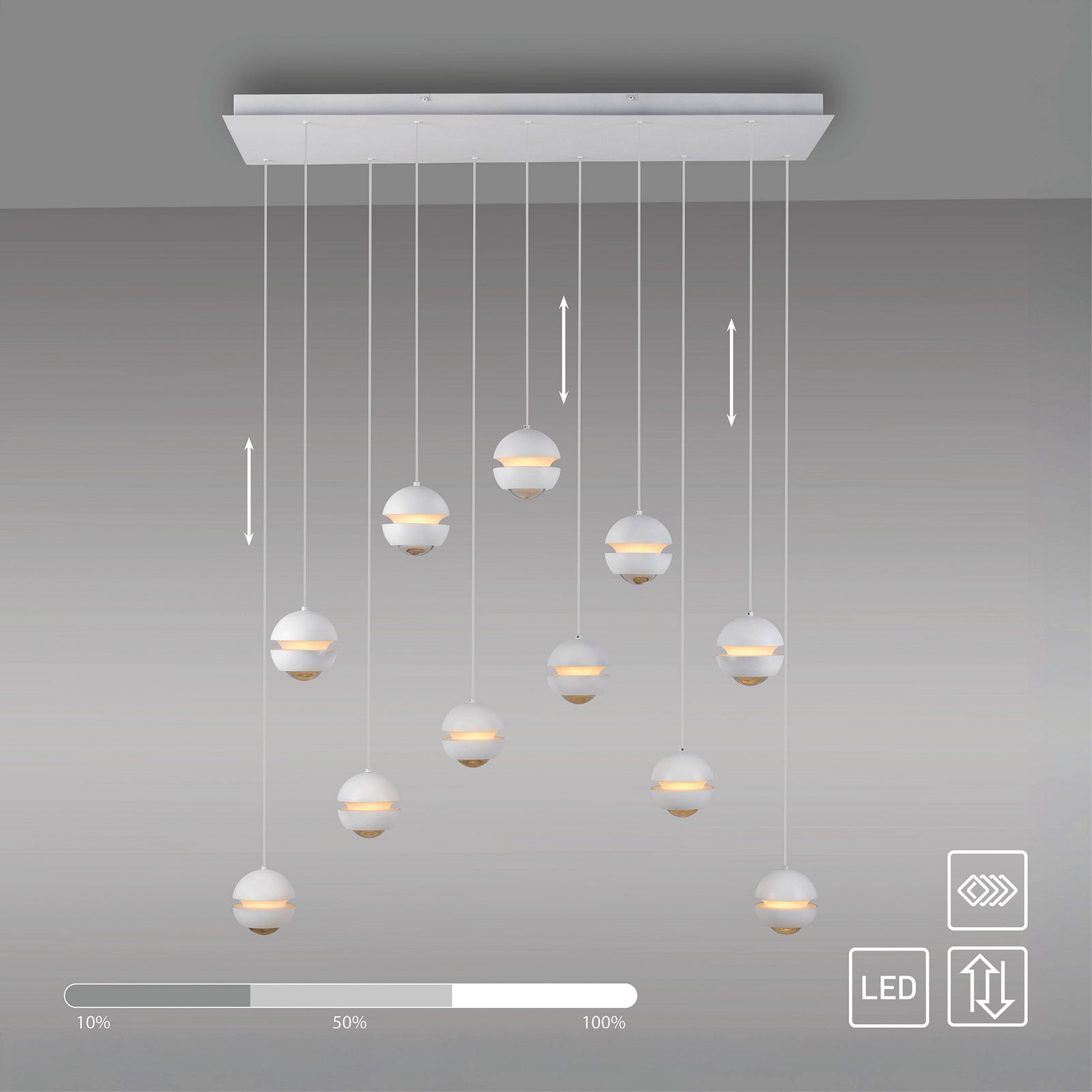 LED pendellampe Lini 11-lys dimbar hvit 114 cm helhetsbilde