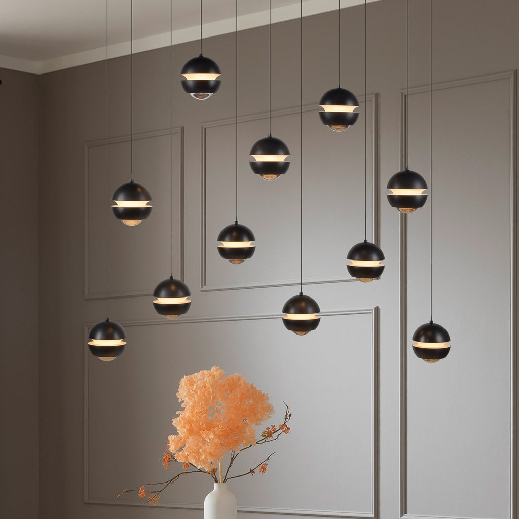LED pendellampe Lini 11-lys dimbar svart 114 cm forfra