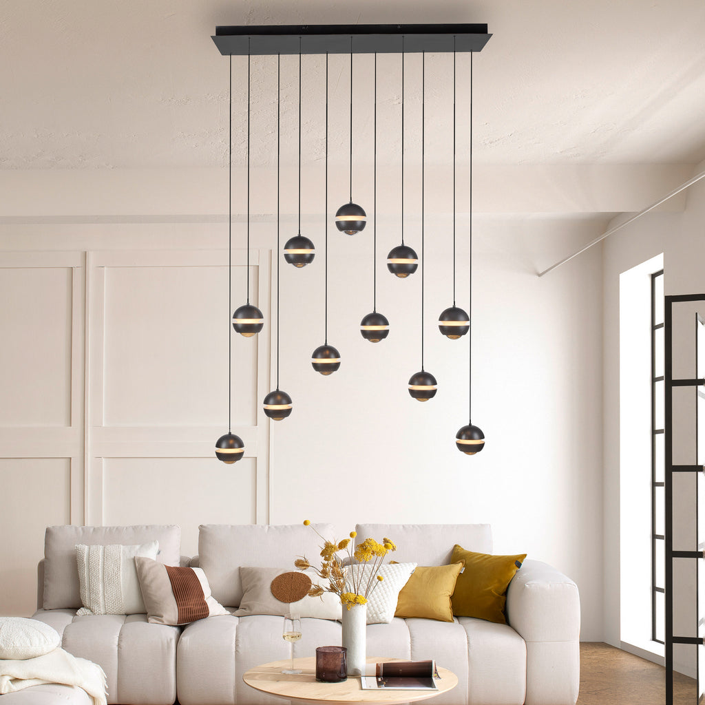 LED pendellampe Lini 11-lys dimbar svart 114 cm bakside