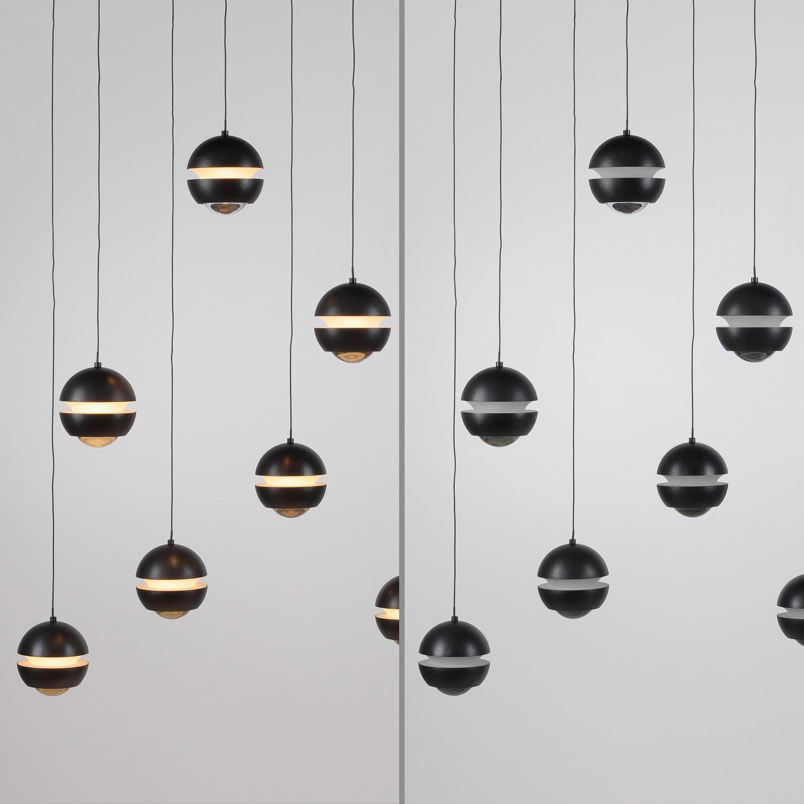 LED pendellampe Lini 11-lys dimbar svart 114 cm sideprofil
