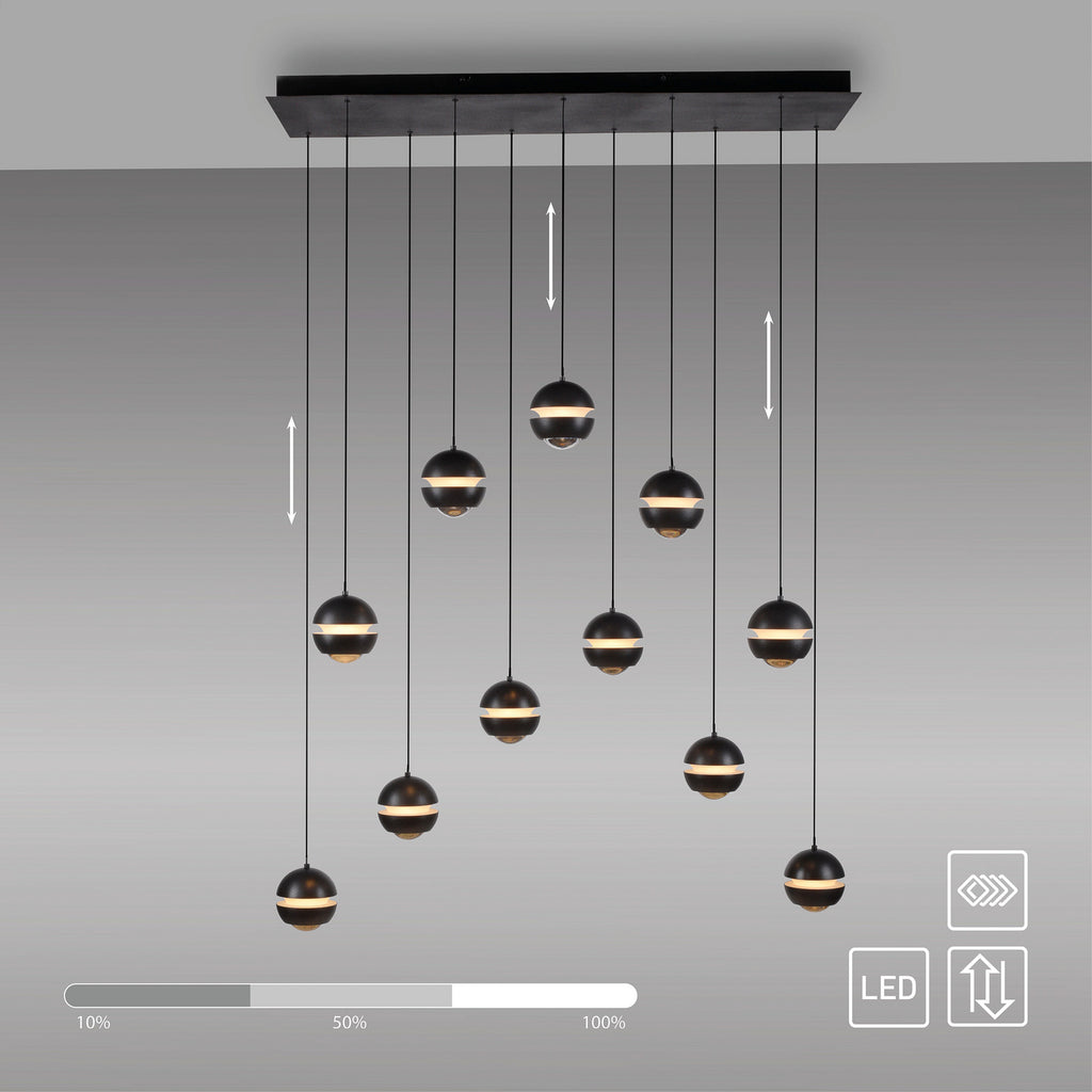 LED pendellampe Lini 11-lys dimbar svart 114 cm justering