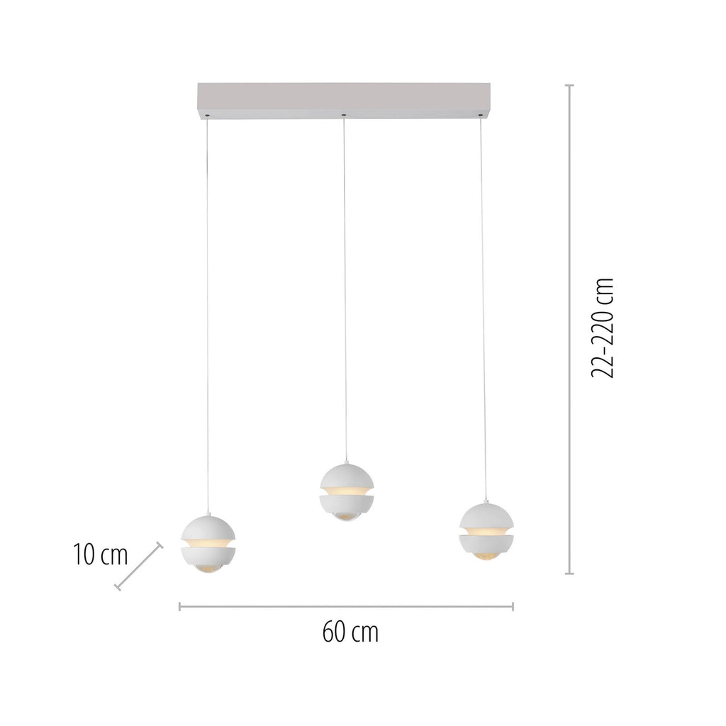 LED pendellampe Lini 3-lys hvit kuleform dimbar detalj