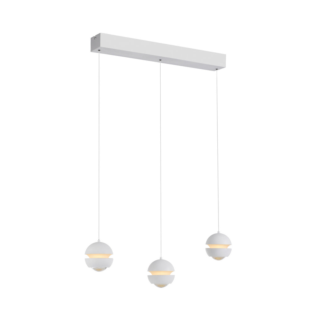 LED pendellampe Lini 3-lys hvit kuleform dimbar montert i rom