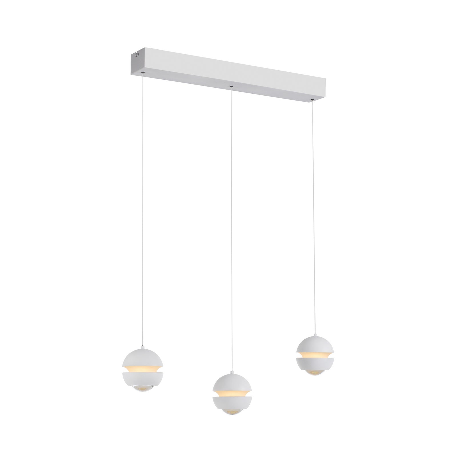 LED pendellampe Lini 3-lys hvit kuleform dimbar montert i rom