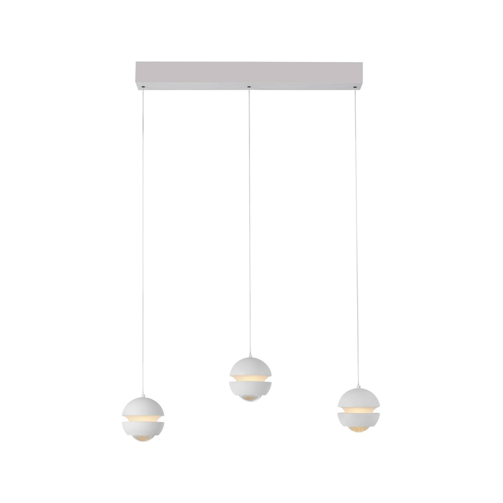 LED pendellampe Lini 3-lys hvit kuleform dimbar nærbilde av lampe