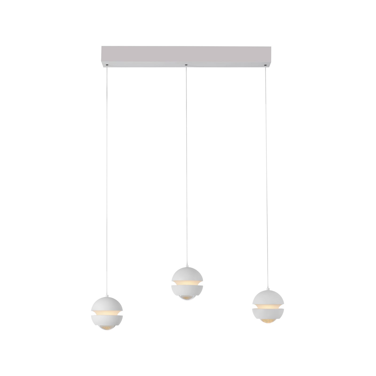 LED pendellampe Lini 3-lys hvit kuleform dimbar nærbilde av lampe