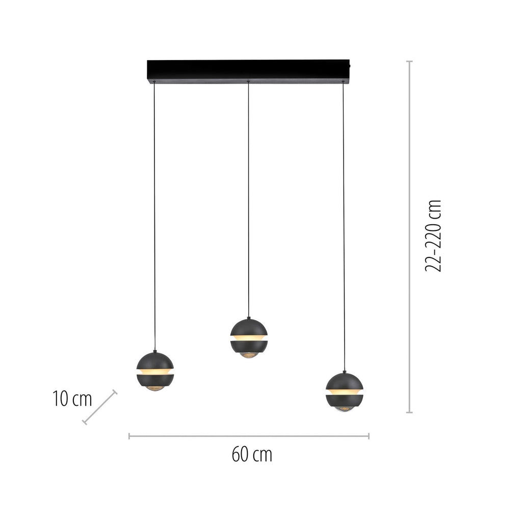 LED pendellampe Lini 3-lys kuleform svart 60 cm detalj av lampe