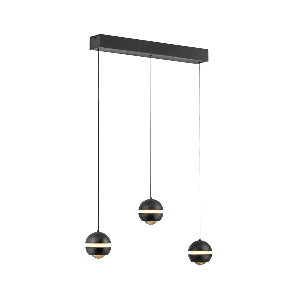 LED pendellampe Lini 3-lys kuleform svart 60 cm montert i rom