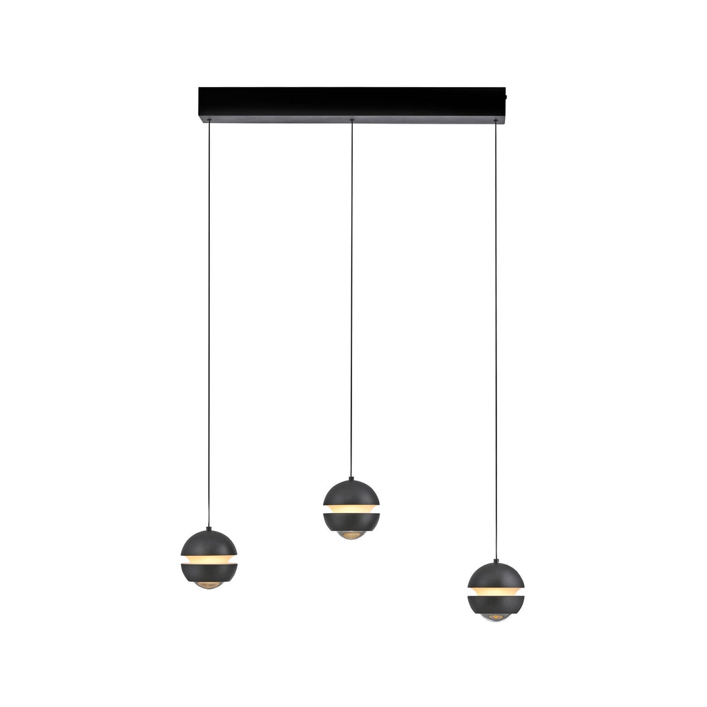 LED pendellampe Lini 3-lys kuleform svart 60 cm nærbilde av kulelamper