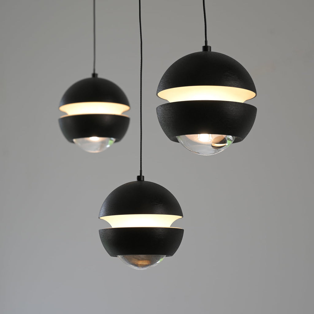 LED pendellampe Lini 3-lys kuleform svart 60 cm justerbar høyde