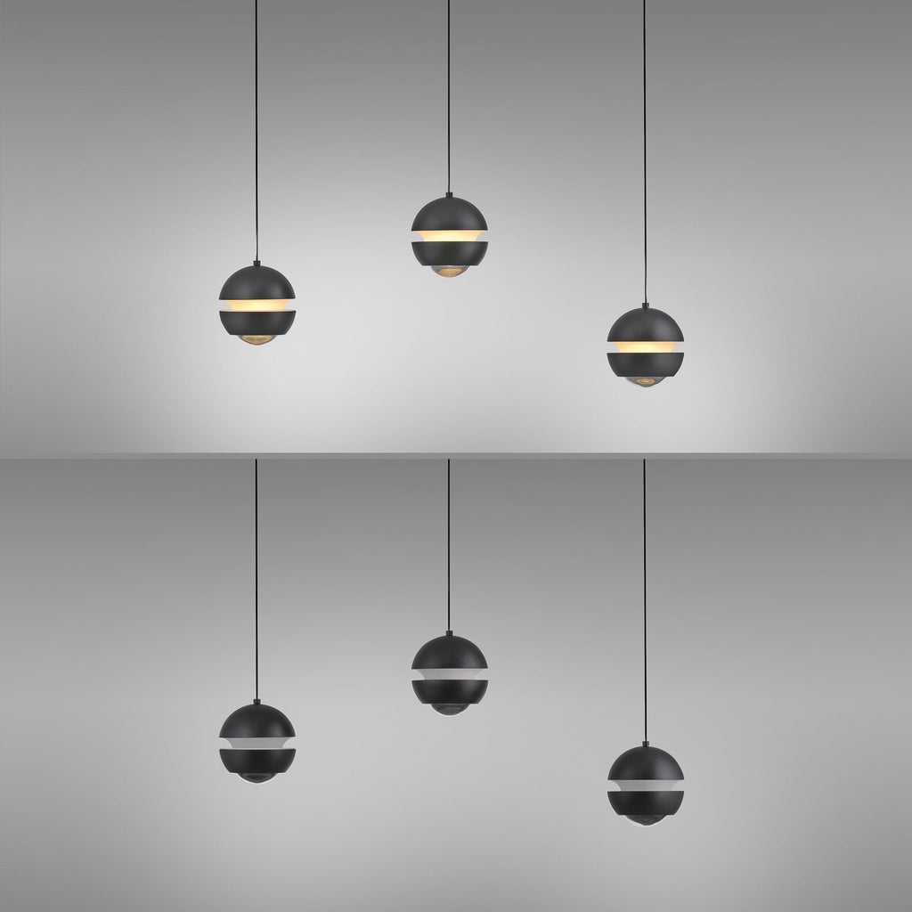 LED pendellampe Lini 3-lys kuleform svart 60 cm dimmer bryter