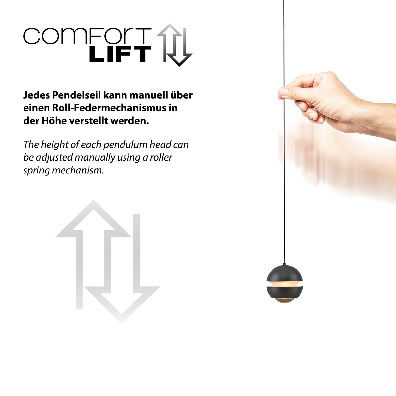 LED pendellampe Lini 3-lys kuleform svart 60 cm komplett sett