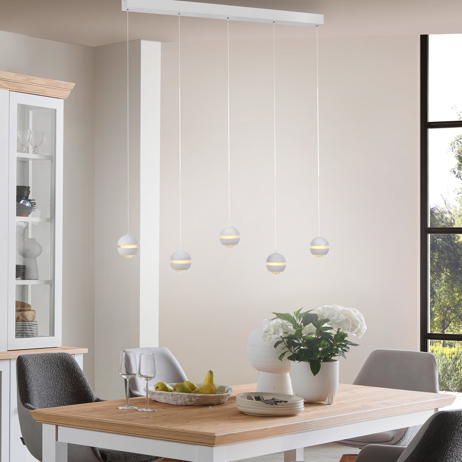 LED pendellampe Lini 5-lys hvit dimbar 110 cm bakside