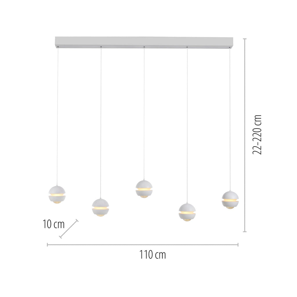 LED pendellampe Lini 5-lys hvit dimbar 110 cm detalj av lampeskjerm