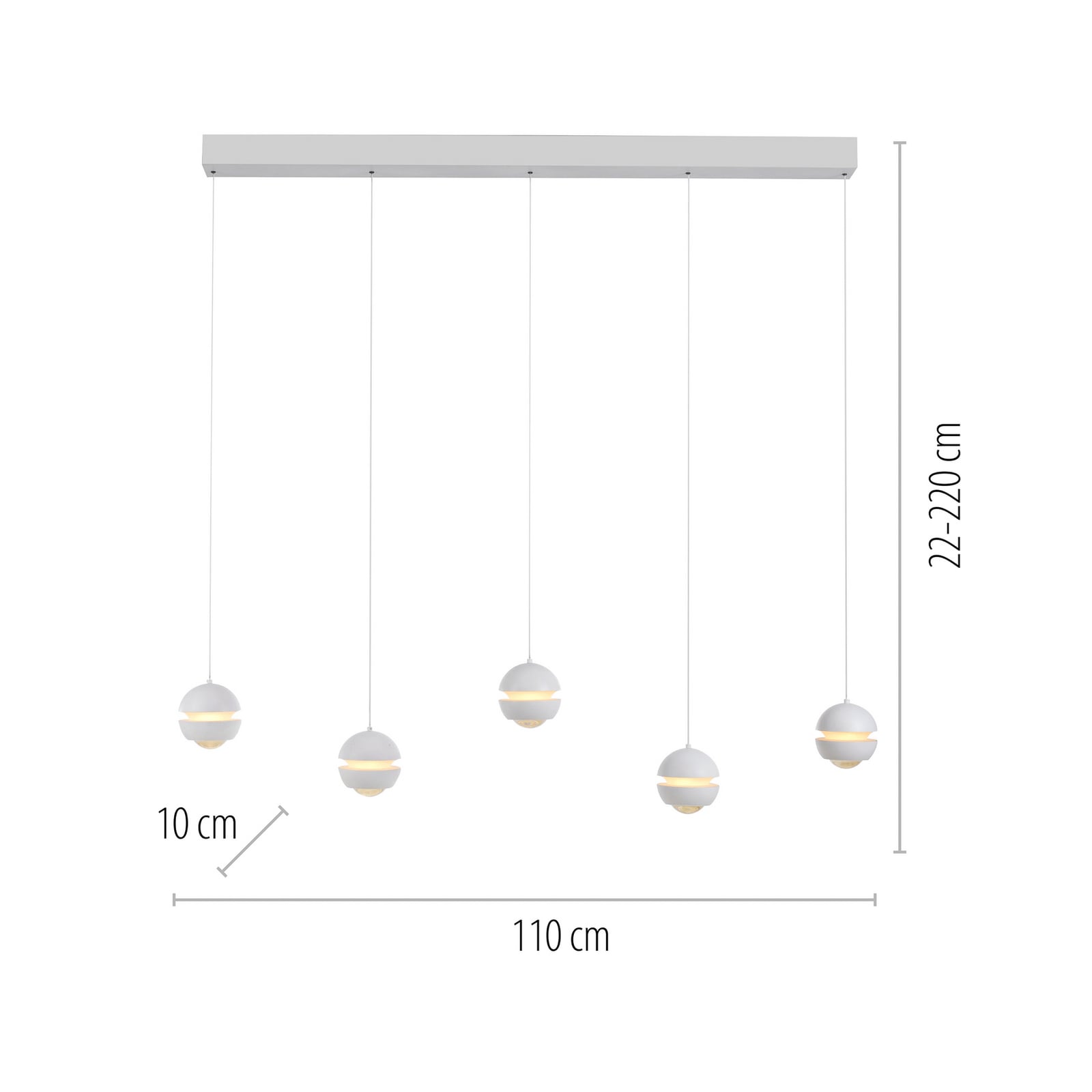 LED pendellampe Lini 5-lys hvit dimbar 110 cm detalj av lampeskjerm