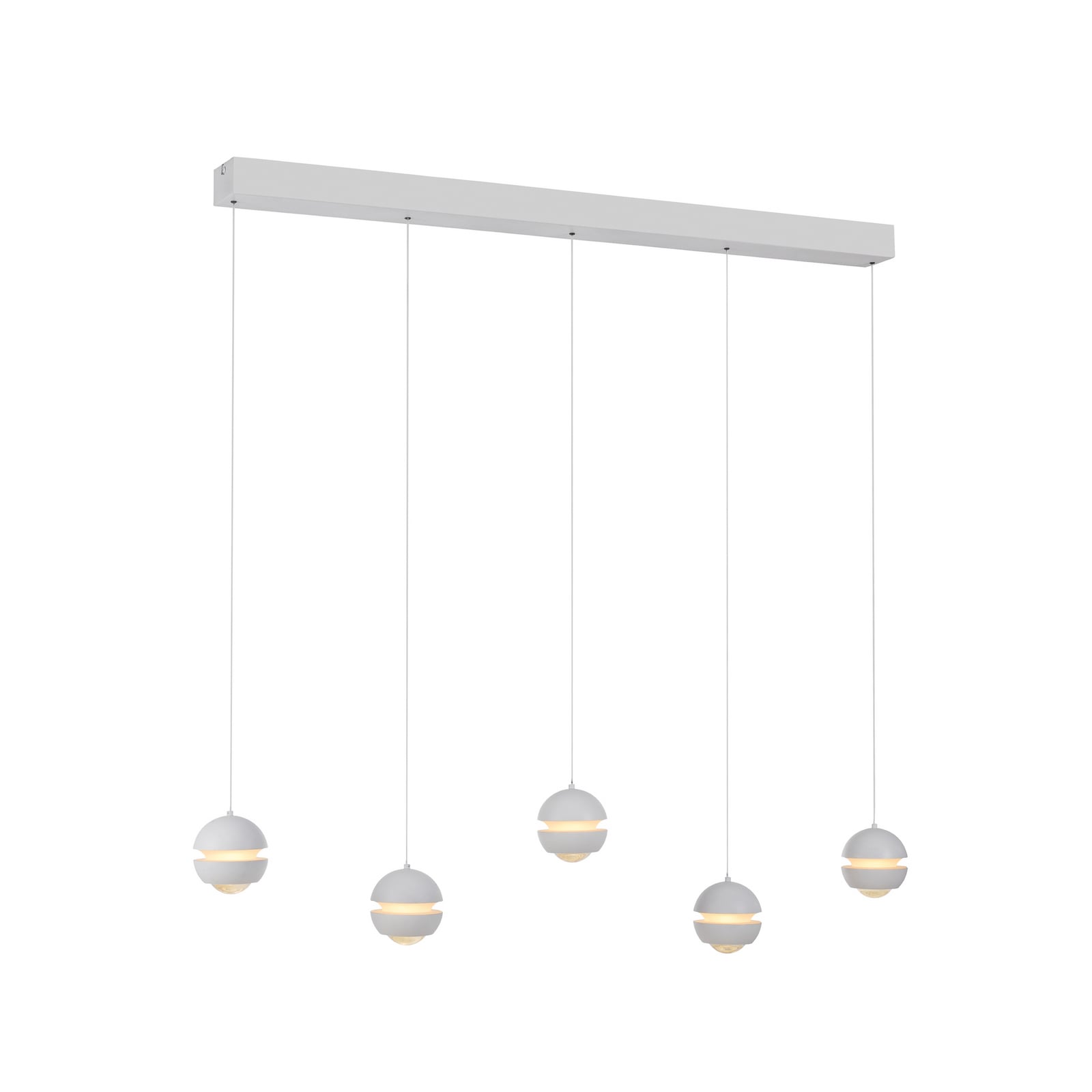 LED pendellampe Lini 5-lys hvit dimbar 110 cm montert over bord