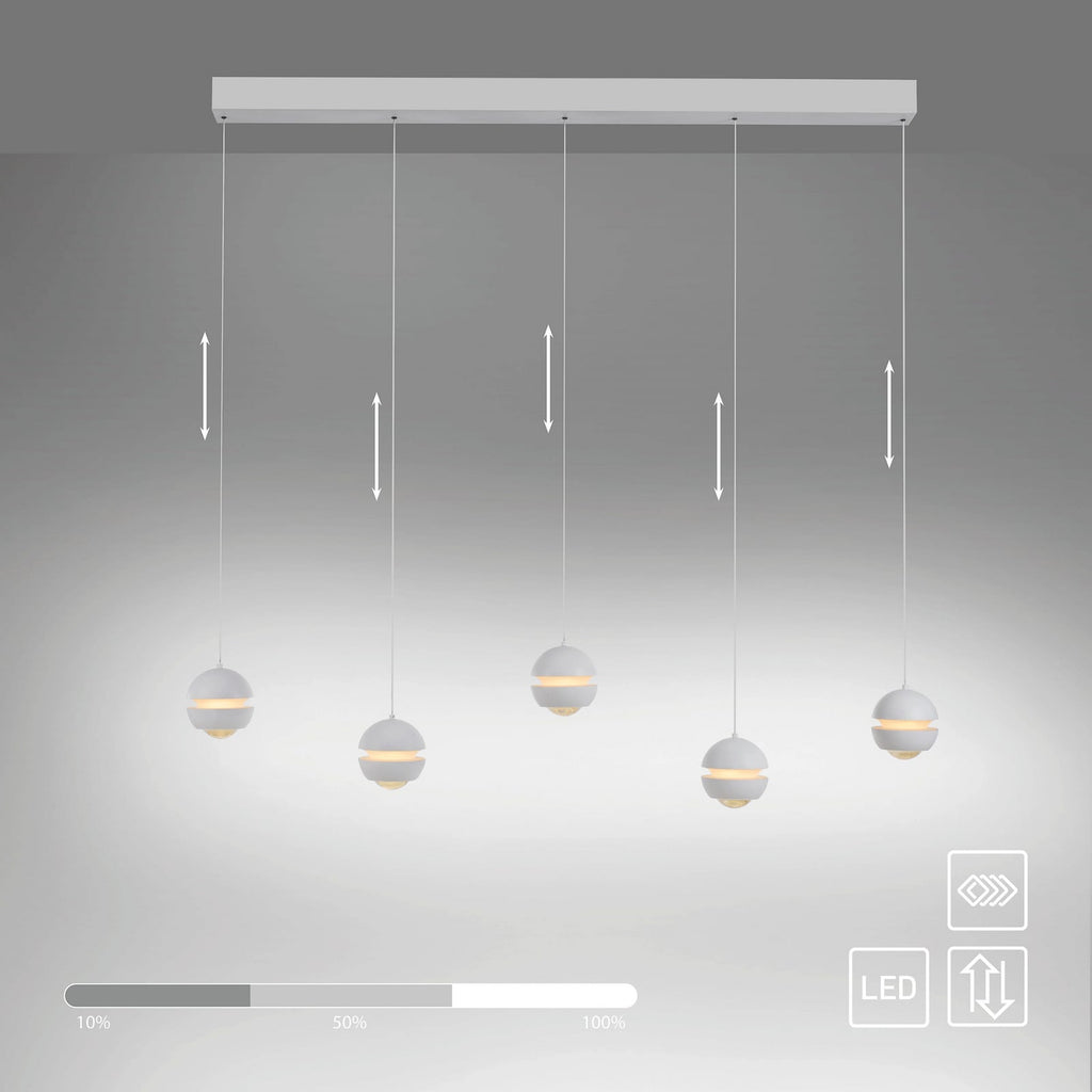 LED pendellampe Lini 5-lys hvit dimbar 110 cm sideprofil
