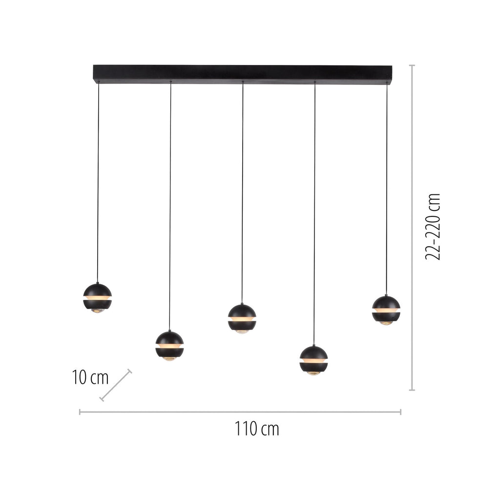LED pendellampe Lini 5-lys svart 110 cm dimbar detalj av lampeskjerm