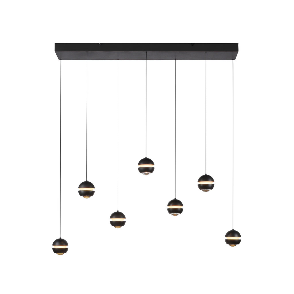 LED pendellampe Lini 7-lys dimbar kuleformet 90 cm svart montert i rom
