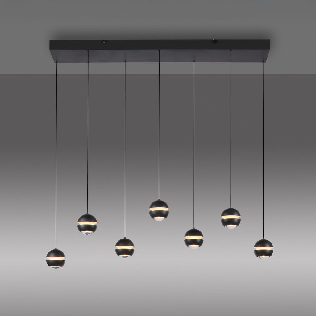 LED pendellampe Lini 7-lys dimbar kuleformet 90 cm svart nærbilde av kule