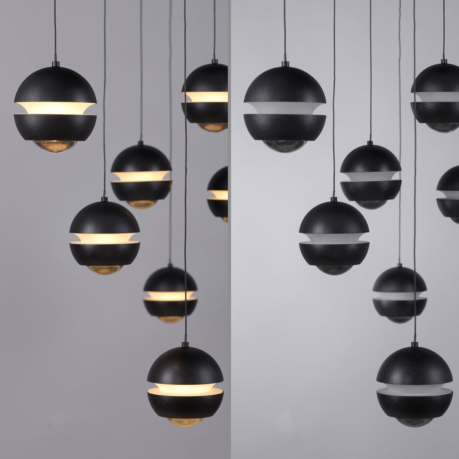 LED pendellampe Lini 7-lys dimbar kuleformet 90 cm svart svingbar detalj