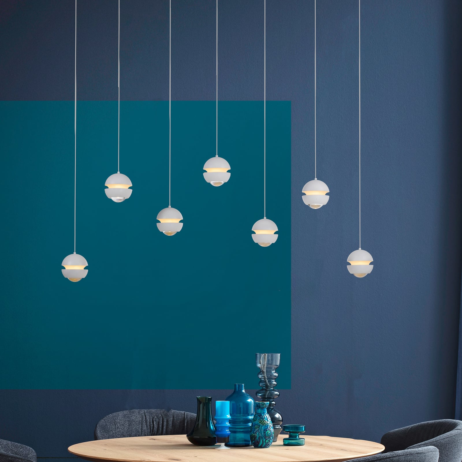LED pendellampe Lini 7-lys hvit dimbar 90 cm forfra