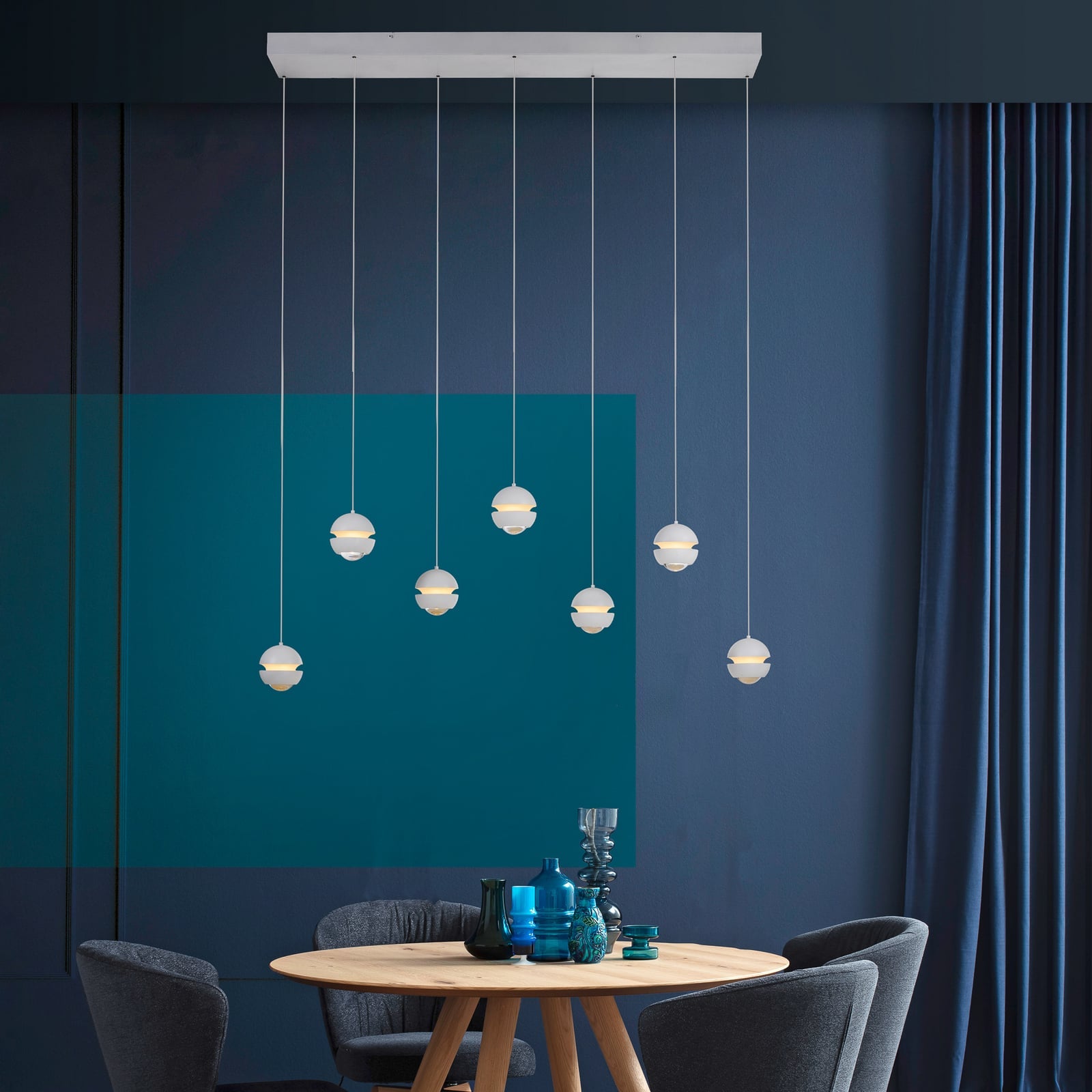 LED pendellampe Lini 7-lys hvit dimbar 90 cm bakside