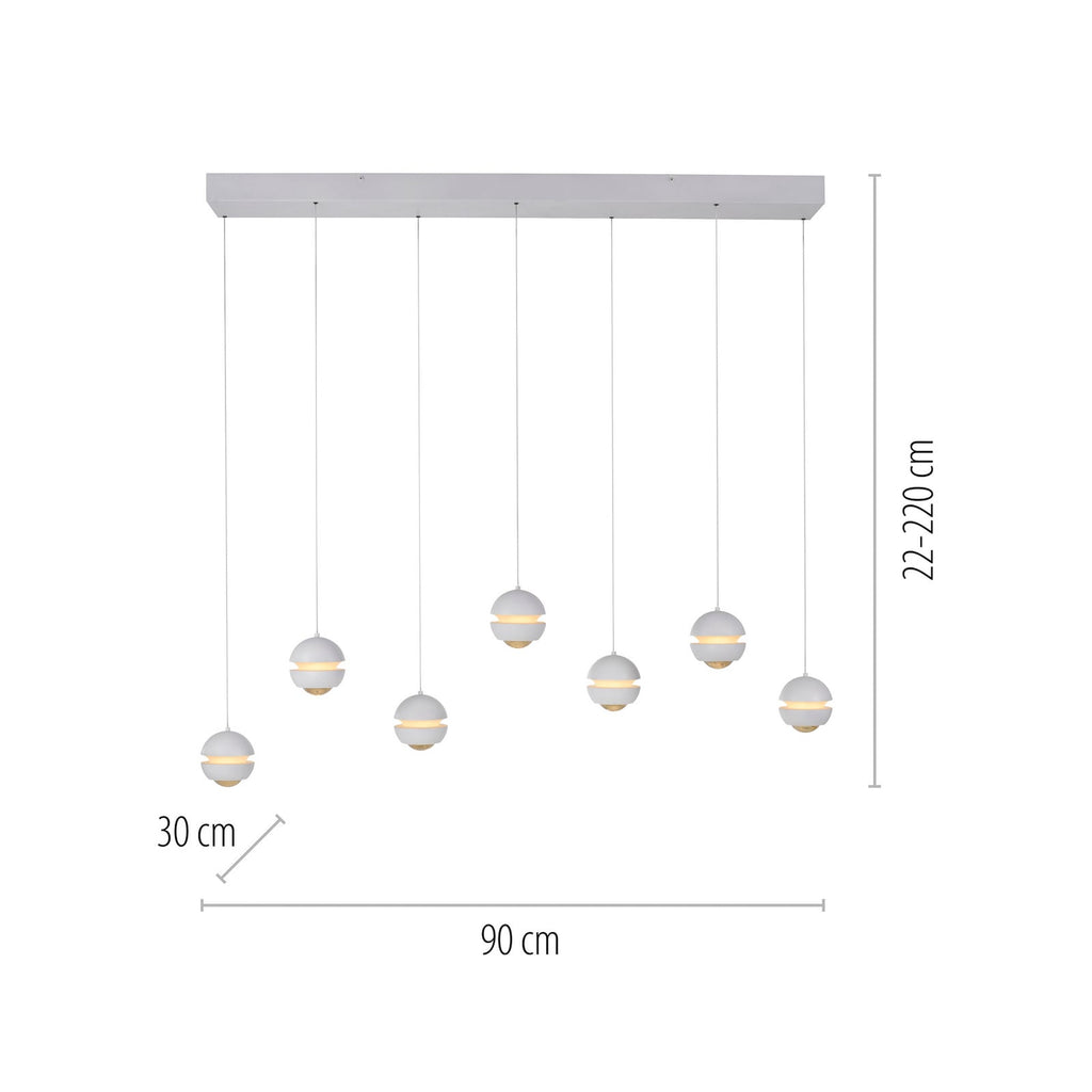 LED pendellampe Lini 7-lys hvit dimbar 90 cm detalj av lyspærer