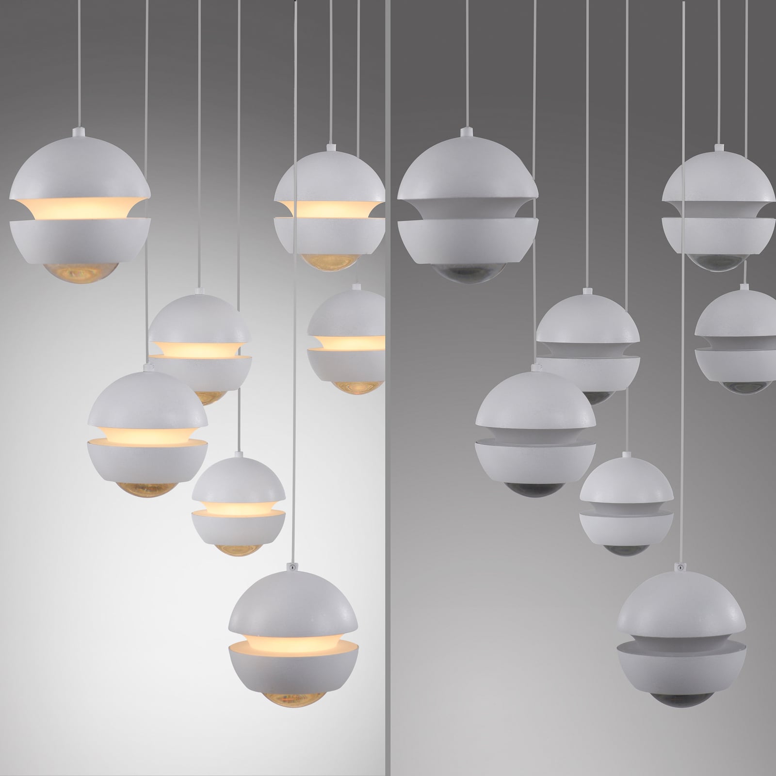 LED pendellampe Lini 7-lys hvit dimbar 90 cm nærbilde av oppheng