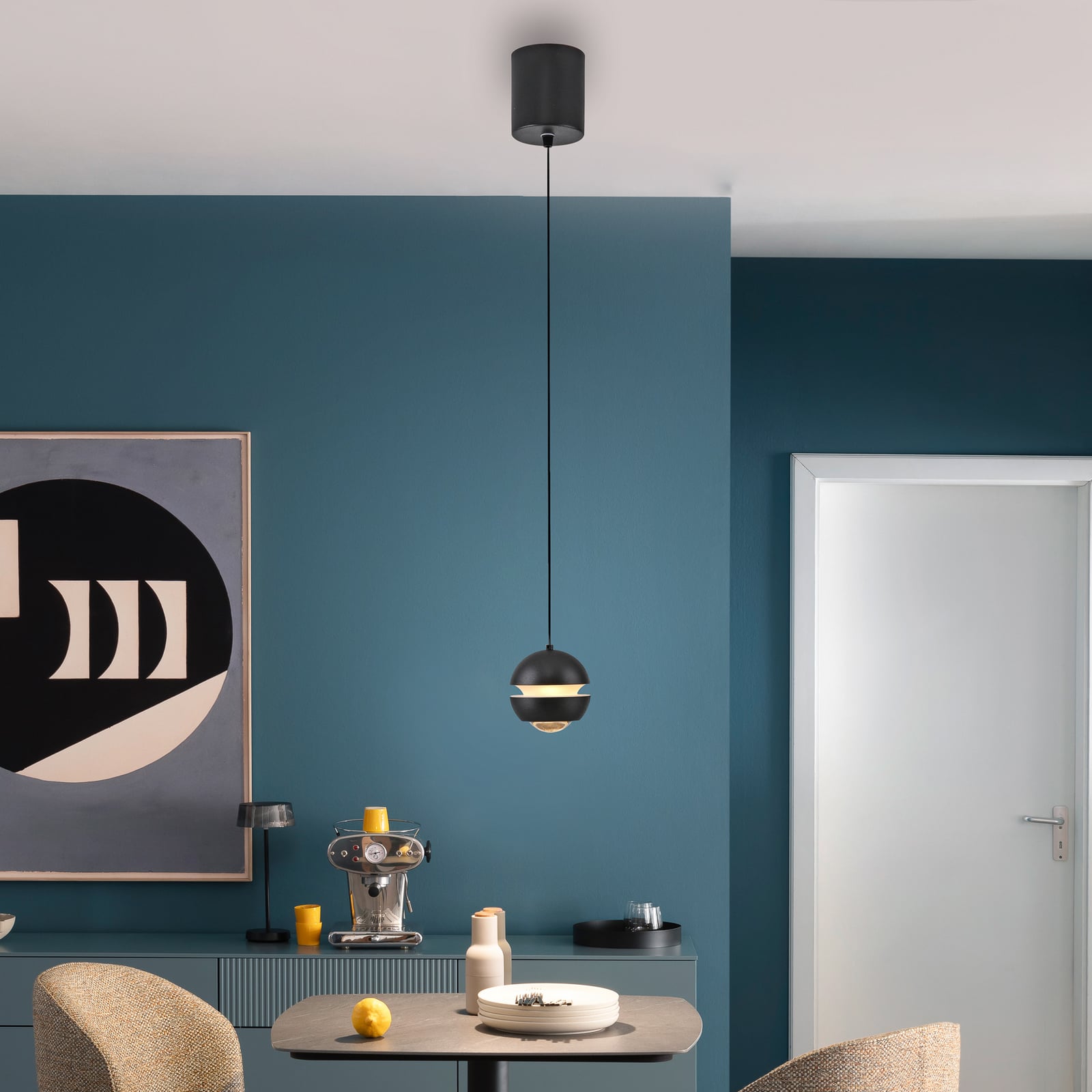 LED pendellampe Lini kuleformet svart Ø10 cm 3000K bakside