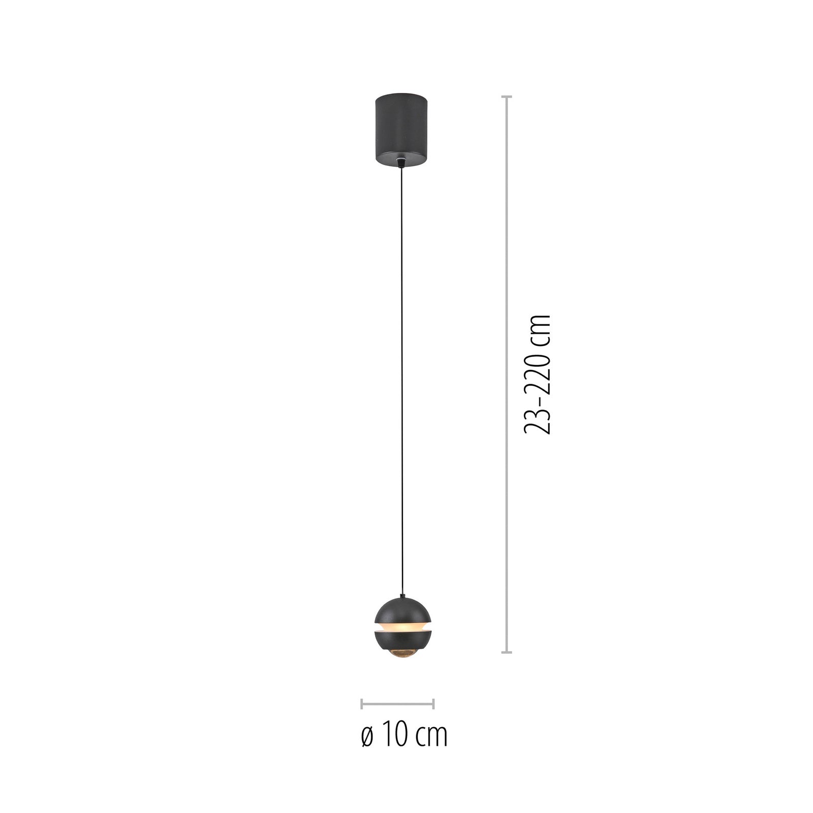 Detalj av LED pendellampe Lini kuleformet svart Ø10 cm 3000K