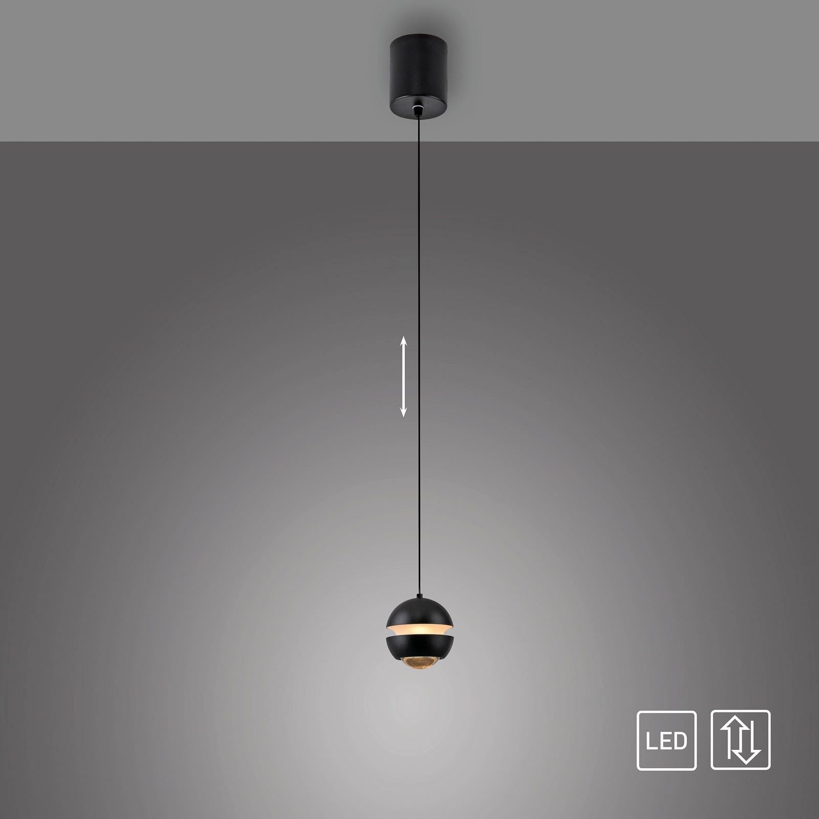 LED pendellampe Lini kuleformet svart Ø10 cm 3000K detalj av oppheng