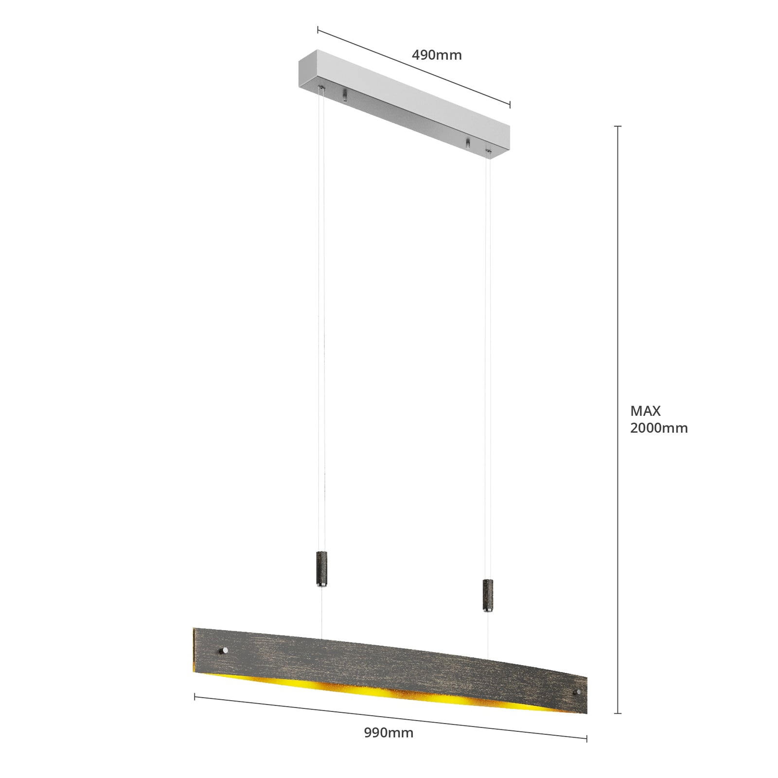 LED pendellampe Lio svart/gull dimbar detalj av gullfarget innside