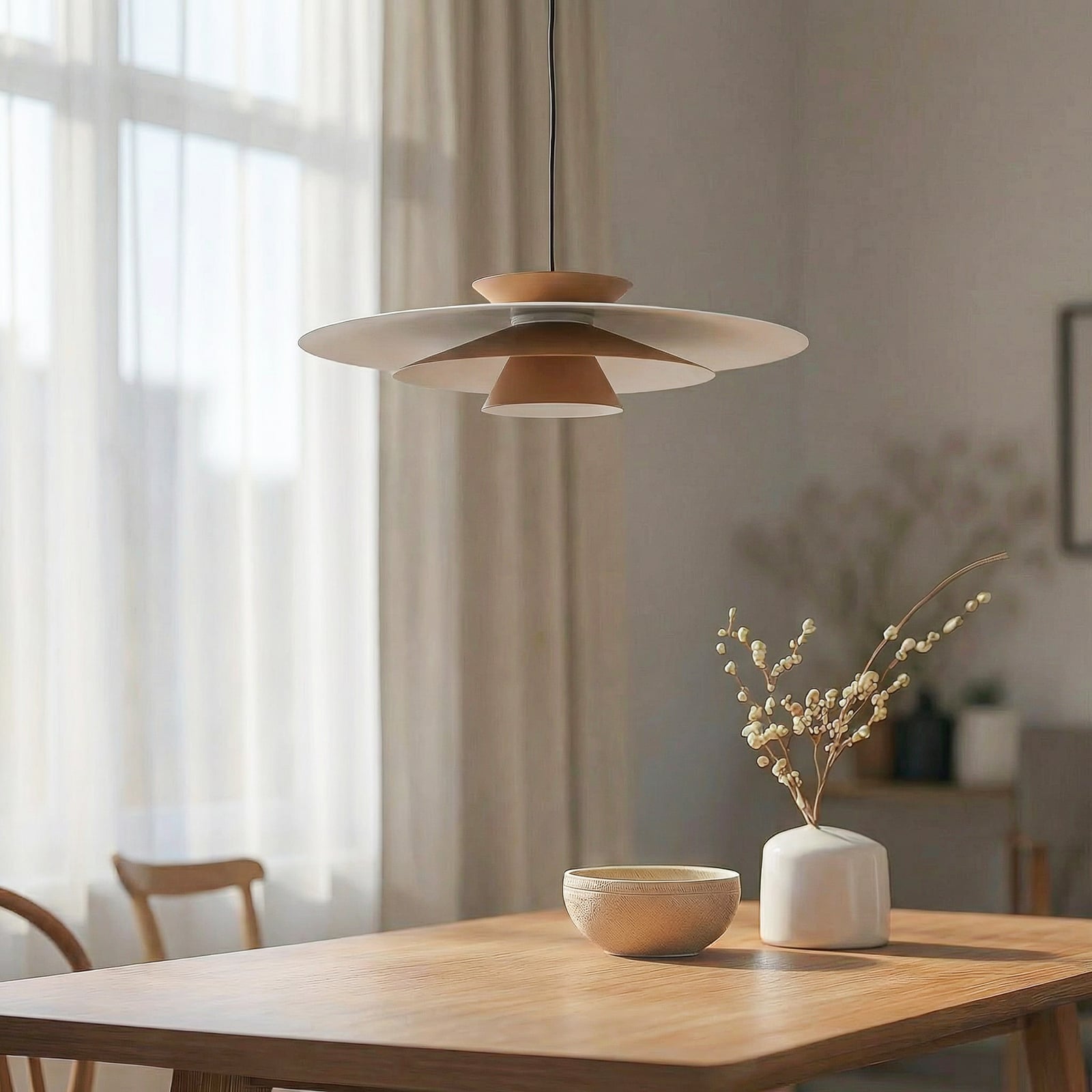 LED pendellampe Livie dimbar beige aluminium detalj av lampe