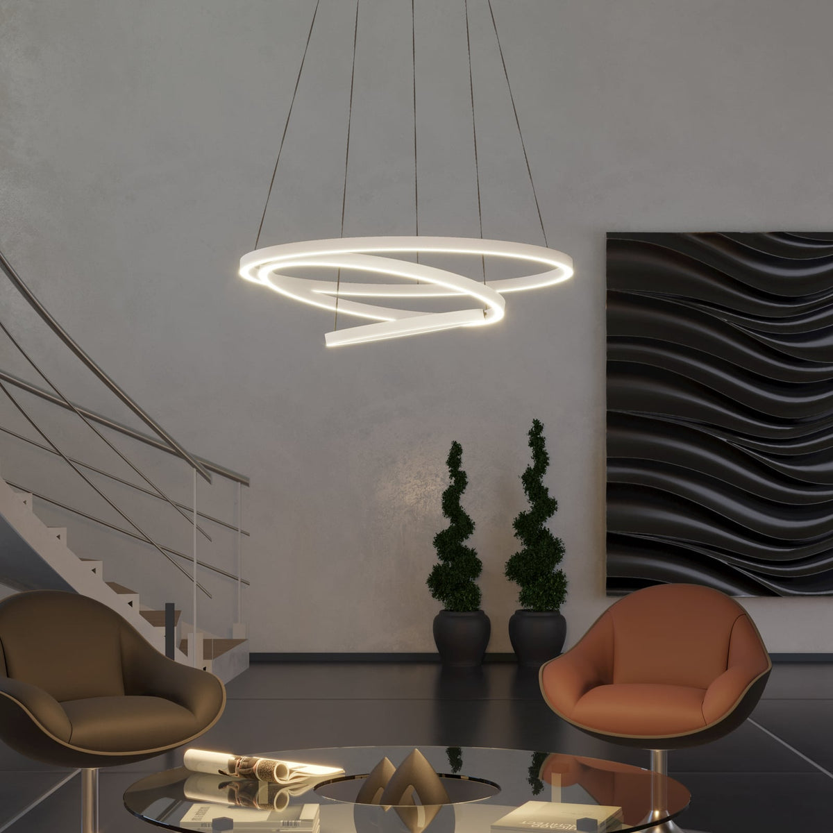 LED pendellampe Lobinero-Z 3-ringer hvit dimbar Ø58 cm bakside