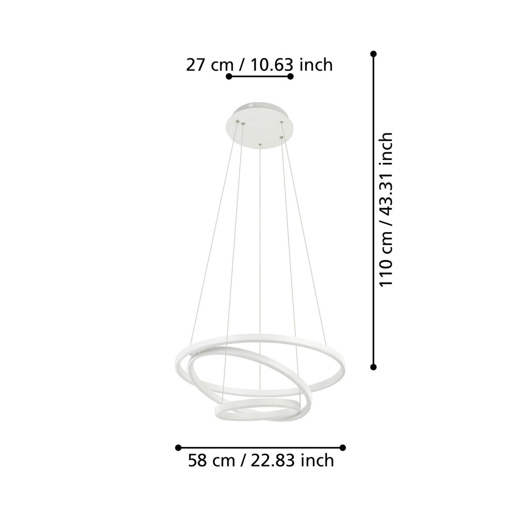 Detaljbilde av LED pendellampe Lobinero-Z 3-ringer hvit dimbar Ø58 cm