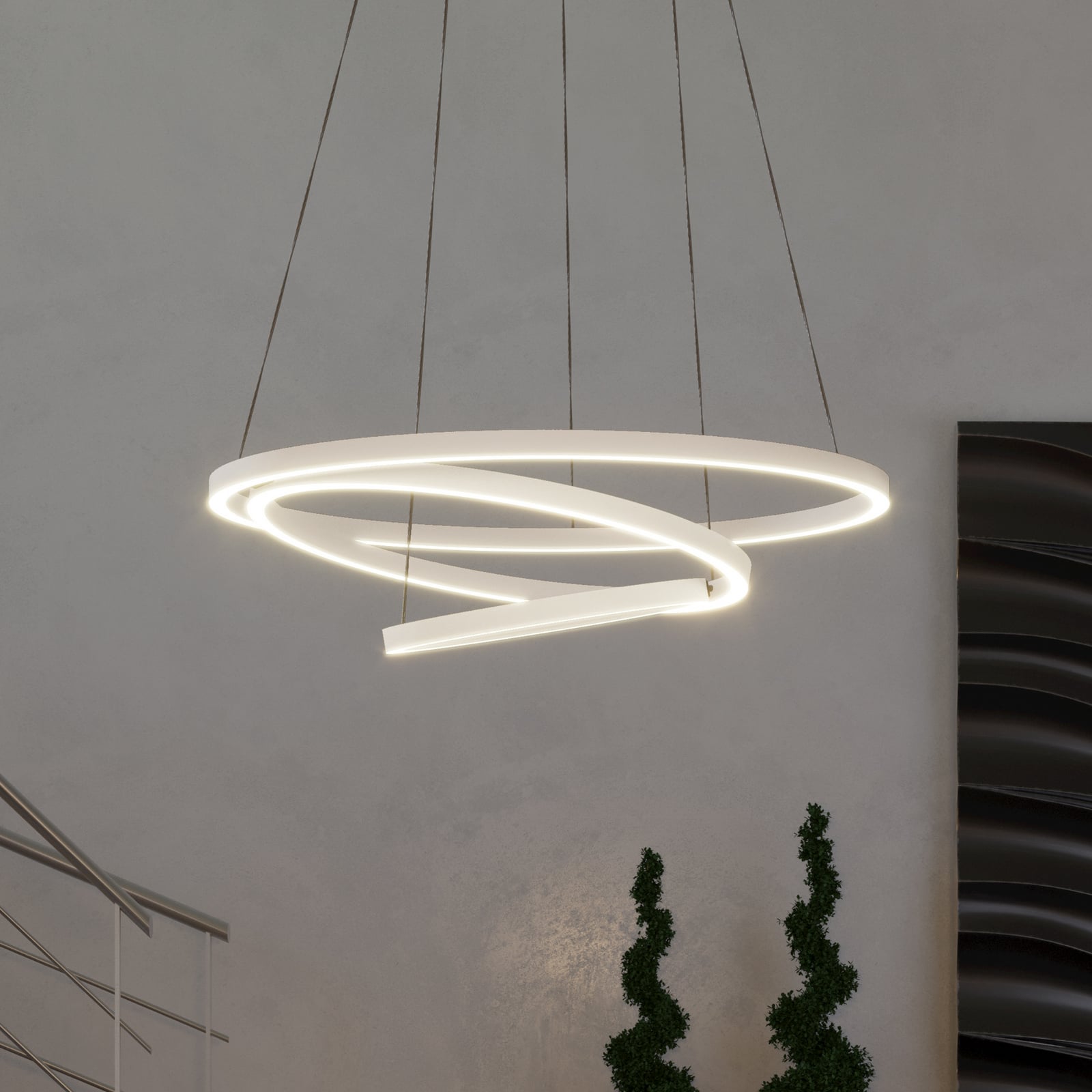 LED pendellampe Lobinero-Z 3-ringer hvit dimbar Ø58 cm forfra