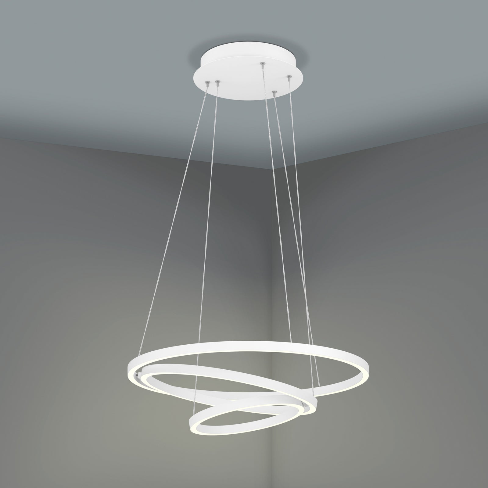 Visning av lysfargejustering på LED pendellampe Lobinero-Z 3-ringer hvit dimbar Ø58 cm