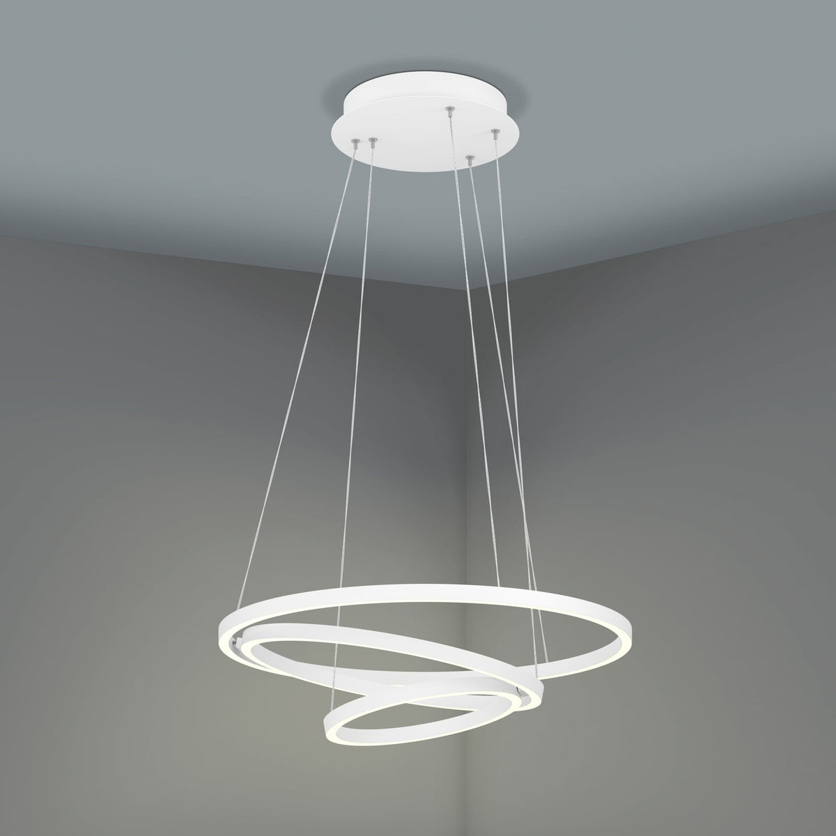 Visning av lysfargejustering på LED pendellampe Lobinero-Z 3-ringer hvit dimbar Ø58 cm