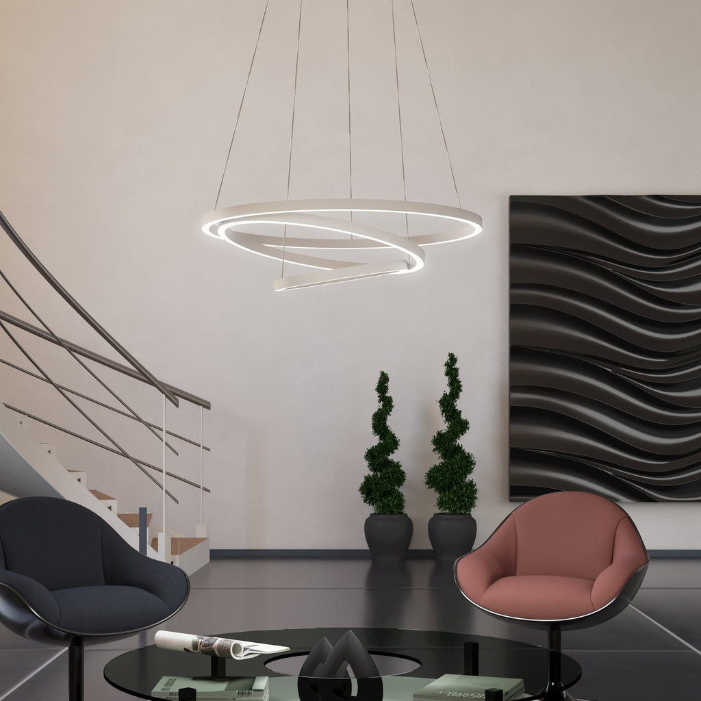 Montert LED pendellampe Lobinero-Z 3-ringer hvit dimbar Ø58 cm i rom