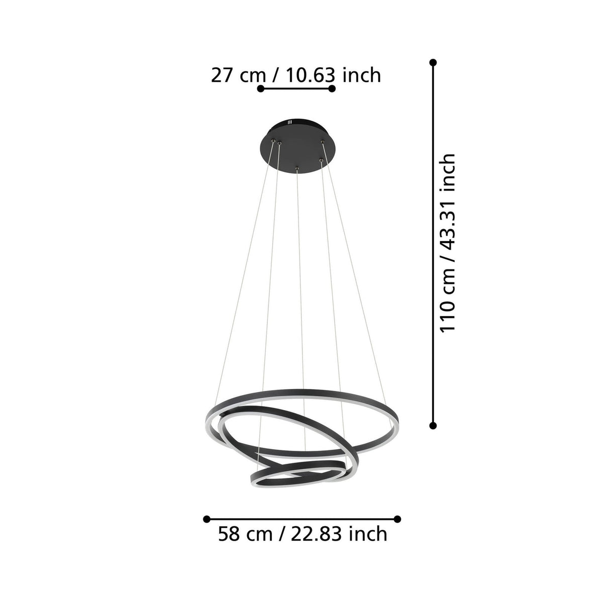 Detalj av LED pendellampe Lobinero-Z 3-rings dimbar CCT Ø58 cm Zigbee