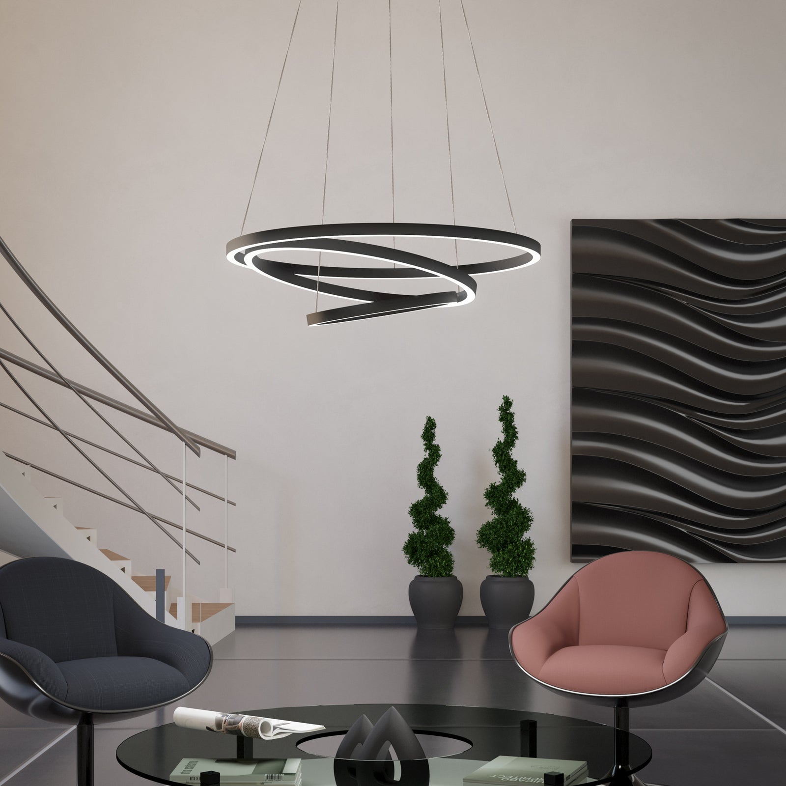 Montert LED pendellampe Lobinero-Z 3-rings dimbar CCT Ø58 cm Zigbee i rom