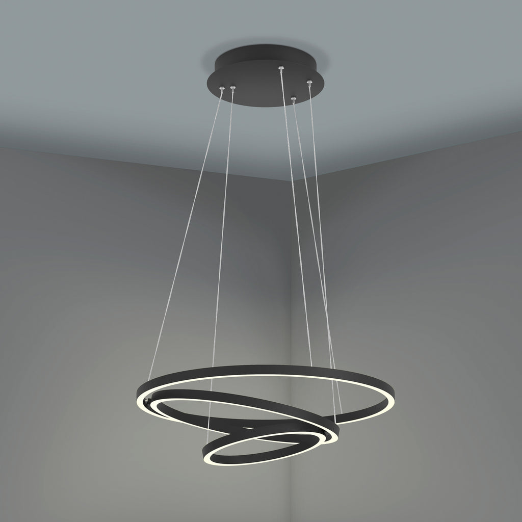 LED pendellampe Lobinero-Z 3-rings dimbar CCT Ø58 cm Zigbee med lys på