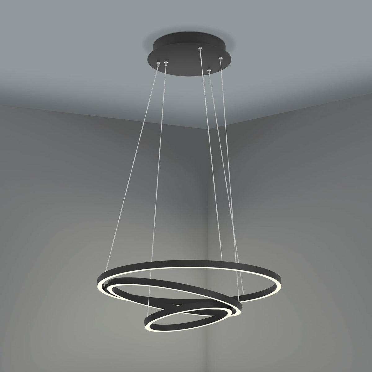 LED pendellampe Lobinero-Z 3-rings dimbar CCT Ø58 cm Zigbee med lys på
