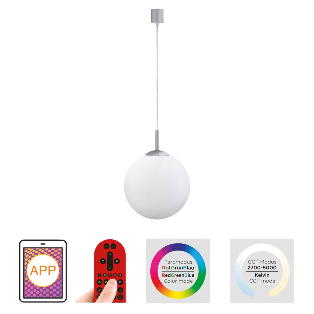 LED pendellampe LOLAsmart Bolo kule glass RGB CCT dimmerfunksjon
