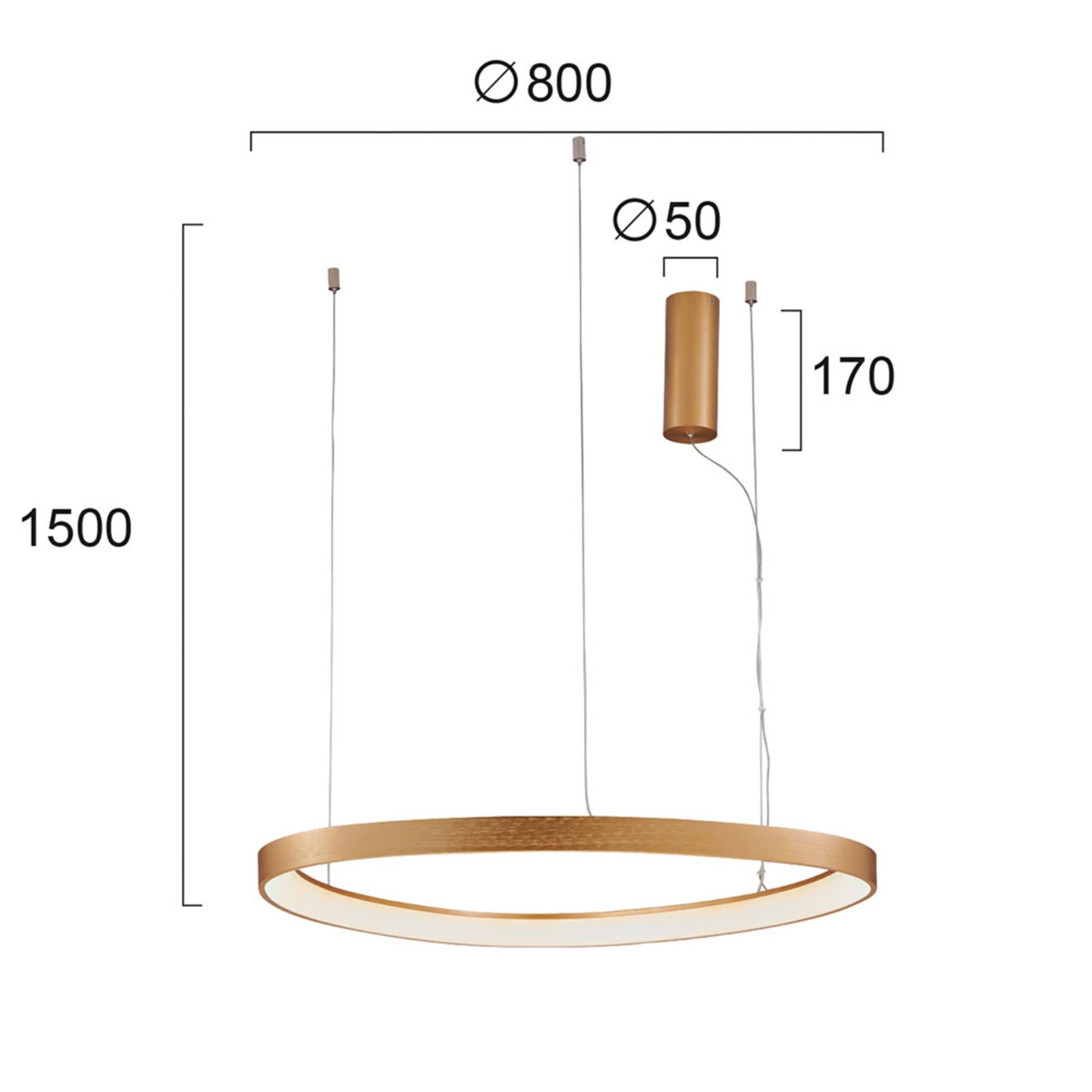 LED pendellampe Loop gull aluminium Ø80 cm montert i rom