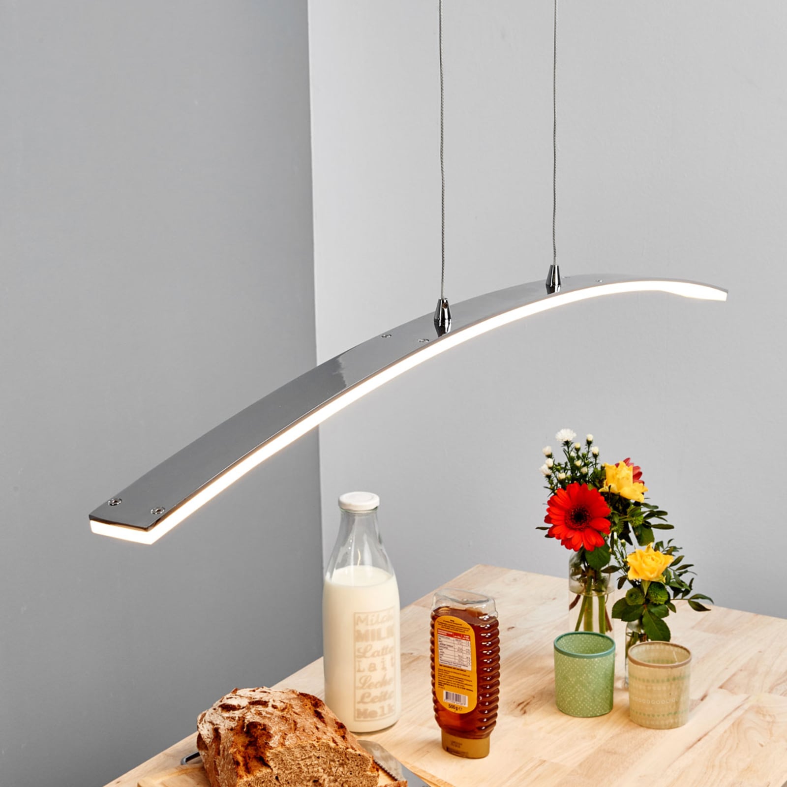 LED pendellampe Lorian aluminium akryl 99 cm krom forfra