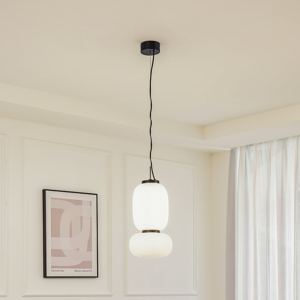 LED pendellampe Lucya 2-lys glass hvit Ø24 cm dimbar foran